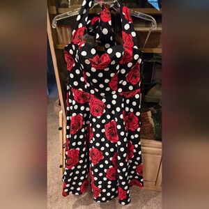 Grace Karin Strapless Black and Red Floral Polka Dot Dress